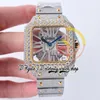 SF TWF0015 Zwitsers Ronda 4S20 Quartz Herenhorloge Volledig Iced Out Big Diamonds Yellow Gold Bezel Romeinse Markers Skeleton Diamond Dial Stalen armband Super Edition horloges