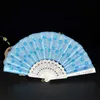 Chinese Style Products Vintage Chinese Style Folding Fan Embroidered Sequin Lace Silk Hand Held Fan Wedding Party Dance Fan Home Crafts Decoration