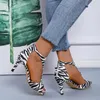 Sandali 2023 Fashion Sexy Zebra Women Leopard Thin High Heels Ladies Pumps Fish Mouth Roman Summer Party Open Toe Shoes