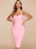 Urban Sexy Dresses Beaukey Classic Sexy Midi Bandage Dress Women Pink Red Spaghetti Bodycon Club Party Dresses Vestidos Wholesale Maxi XL 230807