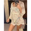 Traje de baño para mujer Mujer 2023 Encaje sexy Ver a través de manga larga Túnica Playa Er Up Er-Ups Vestido Ropa de playa Mujer Mujer V4528 Drop Dhdow