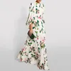 Casual Dresses Clothes European Spring Summer For Women 2023 Runway Designers Vintage O-neck Lantern Long Sleeve Printed Maxi Dress