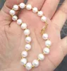 Łańcuchy 7,5-8 cala uroczy naturalny Akoya 9-10 mm biała bransoletka perłowa