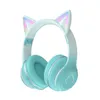 Hörlurar trådlöst Bluetooth-huvudhandbuller-avcancerande Headwear hörlurar för mobiltelefon Cat Ear Cartoon Gradient Color Cool