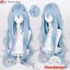 Cosplay شعر مستعار عالي الجودة ايمي إيفا 100 سم طويلة ayanami rei cosplay wig cyan مجعد الشعر مجعد الشعر مقاوم للحرارة حفلة شعر مستعار Cap 230808