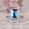 Обручальные кольца 3pcs set роскошные голубые кубические цирконии для женщин.