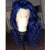 Syntetiska peruker Aimeya Body Wave Dark Blue Lace Front Hume Hair Wig 13x6 Transparent brasiliansk Pre Plucked för svarta kvinnor 230807