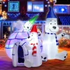عائلة دب قطبي قابلة للنفخ في عيد الميلاد 6 قدم مع زخارف خلفية للضوء مع الضوء