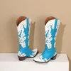 Hakken westerse bonjomarisa 608 dames knie high laarzen gericht teen slip-on gemengde kleur cowboy cowgirl herfst lady schoenen merk 230807 48338