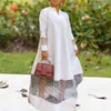 Casual Dresses Loose Women Dress Cut Stunning Floral Embroidered Mesh Maxi For Elegant V Neck Soft Long Fall