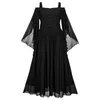 Casual Dresses Women Halloween Cocktail Party Retro Gothic Style Prom Dress Cold Shoulder Butterfly Sleeve Lace Up Ball Gown