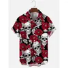 Vrijetijdsoverhemden voor heren Vintage Rose Skull Hawaiiaans strandoverhemd met korte mouwen voor heren Feestreizen