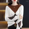 Women's Sweaters Pure Wool Sweater Women Autumn/Winter Cashmere Pullover Panel Crewneck Bottoming Shirt Overside Pull Ladies Tops Loose