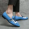 2023 Yeni Moda Mavi Erkekler Elbise Ayakkabı Boyutu 38-48 Sıradan Loafers Erkek Parti Ayakkabıları Slip-On Deri Ayakkabı Erkekler için Zapatos Hombre