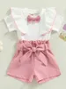 Clothing Sets Baby Girl Floral Print Romper With Matching Headband Sleeveless Ruffled Bodysuit Bowknot Hair Accessory