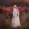 2023 New Pearl White Pregnant Photography Dresses Soft Mesh Beaded Elegant Maternity Long Sleeve Off Shoulder Sexy Dress HKD230808