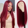 Lace Wigs 13x3 Bourgogne Rouge Synthétique Avant Perruque Cheveux Raides Sans Colle Résistant À La Chaleur Pour Les Femmes 230807