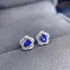 Stud Earrings Natural Sapphire S925 Pure Silver Fine Fashion Charming Luxurious Jewelry For Women Meibapj FS