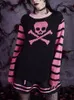 Kvinnors tröjor Yangelo Halloween Pink Black Fairy Grunge Stickad Tröja Kvinnor Gotiska skalle Tryckt Pullover Spring Fall Punk Street Clothing 230807