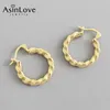 Hoop Huggie Asinlove 18K Gold Weave Twist Kolczyki Moda Prawdziwy 925 Srebro dla kobiet Prezenty dla kobiet Prezenty Unikalna biżuteria 230807