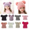 Free DHL UPS 13 Cores Kids Unisex Knit Crochet Caps Gorros Hat MOK Girls Soft Double Balls Winter Warm Outdoor Baby Pompom SkiZZ