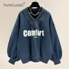 Kvinnors hoodies Twinflames Letter Print Fleece Sweatshirt Kvinnor sammet förtjockad lös V-Neck Coat Tops för kvinnliga vinterkläder