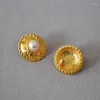 Stud Earrings European And American French Court Medieval Style Inlaid Imitation Pearl Turquoise Disc Exaggerated Female