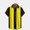 Erkekler Sıradan Gömlekler Vintage Kısa Kollu Düğme Gömlek 50s T-Shirt Renk Blok Çizgili Yuvalı Yaka