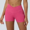 Yoga Shorts Ribber Women's Sports Seamless Cross Waist Pants Running Fitness Stretchy Gym Underwear Workout Short Leggings