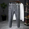 Мужские джинсы высокая кладка 2023 Слим прямой ноги повседневная модная бренда Blue Grey Fashion Spring Awumn Truers
