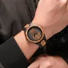 Montres-bracelets montres pour hommes montre-bracelet créative 3D crâne Quartz bois montre-bracelet Halloween horloge cadeaux Relogio Masculino