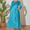 Grote maten jurken Abstracte print Jurk Lange mouw Blauw Tie-Dye Vintage Maxi Lente Street Wear Trendy Strand 3XL 4XL