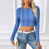 Women's 2023 Autumn Winter New Slim Fit Short Open Umbilical Car Seam Exposed Long Sleeve T-shirt