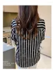 Women's Blouses Striped Chiffon Shirt Summer 2023 Print Loose Long Sleeves Top Polo Neck Ladies Casual Clothing YCMYUNYAN