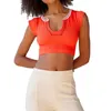 Débardeurs pour femmes Miolasay Women S Cute Crop Top en tricot côtelé - T-shirt élégant à manches courtes et col en V pour un streetwear à la mode