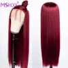 Lace Wigs 13x3 Bourgogne Rouge Synthétique Avant Perruque Cheveux Raides Sans Colle Résistant À La Chaleur Pour Les Femmes 230807