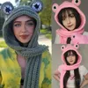 Beanie Skull Caps Frog Eye Hat Hooded Beanie Shawl Wrap Windproof Scarf Set Crochet Head 230808