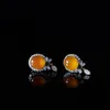 Stud Natural Yellow Chalcedony Ice Transparent Round Bead örhängen Kinesisk stil Retro Creative Craft Charm Womens Silver Jewelry 230807