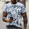 Heren T-shirts Tijgerprint Grafisch Vintage T-shirt Zomer Ademend Sneldrogend T-shirt met korte mouwen voor mannelijke oversized casual herenkleding