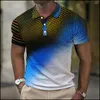 Men's Polos Mens Gradient Polo Short Sleeve Top 3d Printed Casual Wear Pattern Fashion Business High Production Clothing Man Blouse