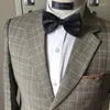 Garnitury męskie Gray Classic Plaid Woid Business for Men Tailored Jacket Groom Man Wedding Prom Tuxedo Blazer Spods 2 -częściowy zestaw