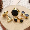 Cuff Links Black Enamel Round Cufflinks tuxedo studs Sets High Quality Gold Color Plated Mens Jewelry Business wedding cuff links 230807