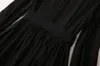 2023 Summer czarny stały kolor haftowy z długim rękawem w talii w talii paski długie Maxi Casual Sukienki A3Q102216