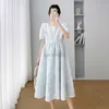 Sukienki macierzyńskie 8837# 2023 Letnia koreańska moda macierzyńska sukienka midi elegancka liniowa luźna ubrania dla kobiet w ciąży elegancka ciąża HKD230808