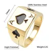 Wedding Rings HIP Hop Micro Pave Iced Out Bling Big Square Spades Poker IP Plating Gold Color Stainless Steel Rings for Men Jewelry 230808