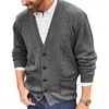 Herrtröjor Mens Sticked Button Cardigan Coat Overdimensionerad fast färg V-ringfickor Ströja Tunika Långärmad avslappnad Autumn Spring Clothing