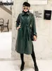 Kvinnors läderfaux Nerazzurri Spring Dark Green Waterproof Trench Coat for Women Belt Black Long Loose Korean Fashion 2022 HKD230808