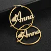 Hoop Huggie Personalized Name Stainless Steel Letter Earrings For Women Custom Name Cricle Frosted Names Earrings Party Women Jewelry 230808