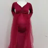 Moderskapsklänningar 2023 Summer Maternity Tulle Long Dresses Baby Shower Cotton Dress Stretchy Graviditet Fotograferingsklänning med Cape Long Train HKD230808