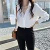 Blouses pour femmes arrivée d'été femmes solide noir en mousseline de soie Blouse à manches longues chemise décontractée coréen BF Style Chic hauts Feminina Blusa